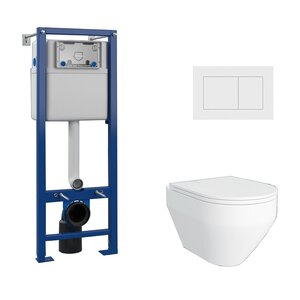 Изображение товара Комплект Maretti Calabria 3 в 1, CA29SF74052: инсталляция AC11P5211, унитаз безободковый CA10PBM29-844, белый, сиденье с микролифтом, кнопка смыва AC12SF-740, цвет белый матовый