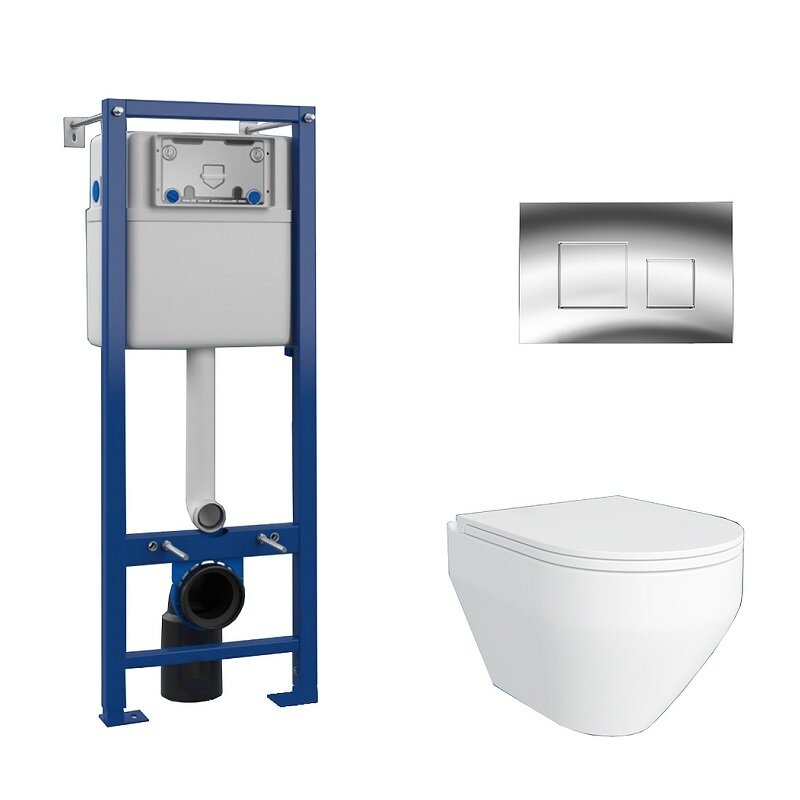 Изображение товара Комплект Maretti Calabria 3 в 1, CA29KA01552: инсталляция AC11P5211, унитаз безободковый CA10PBM29-844, белый, сиденье с микролифтом, кнопка смыва AC12KA-015, цвет хром