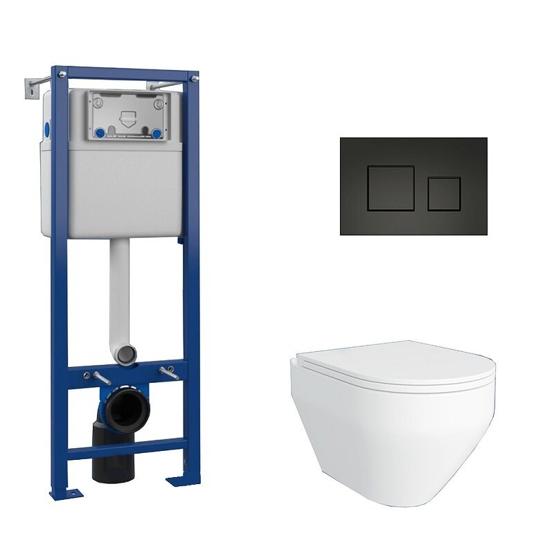 Изображение товара Комплект Maretti Calabria 3 в 1, CA29KA56052: инсталляция AC11P5211, унитаз безободковый CA10PBM29-844, белый, сиденье с микролифтом, кнопка смыва AC12KA-560, цвет черный матовый