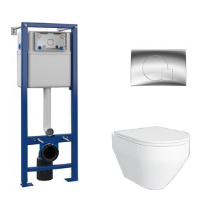 Изображение товара Комплект Maretti Calabria 3 в 1, CA29EL01552: инсталляция AC11P5211, унитаз безободковый CA10PBM29-844, белый, сиденье с микролифтом, кнопка смыва AC12EL-015, цвет хром