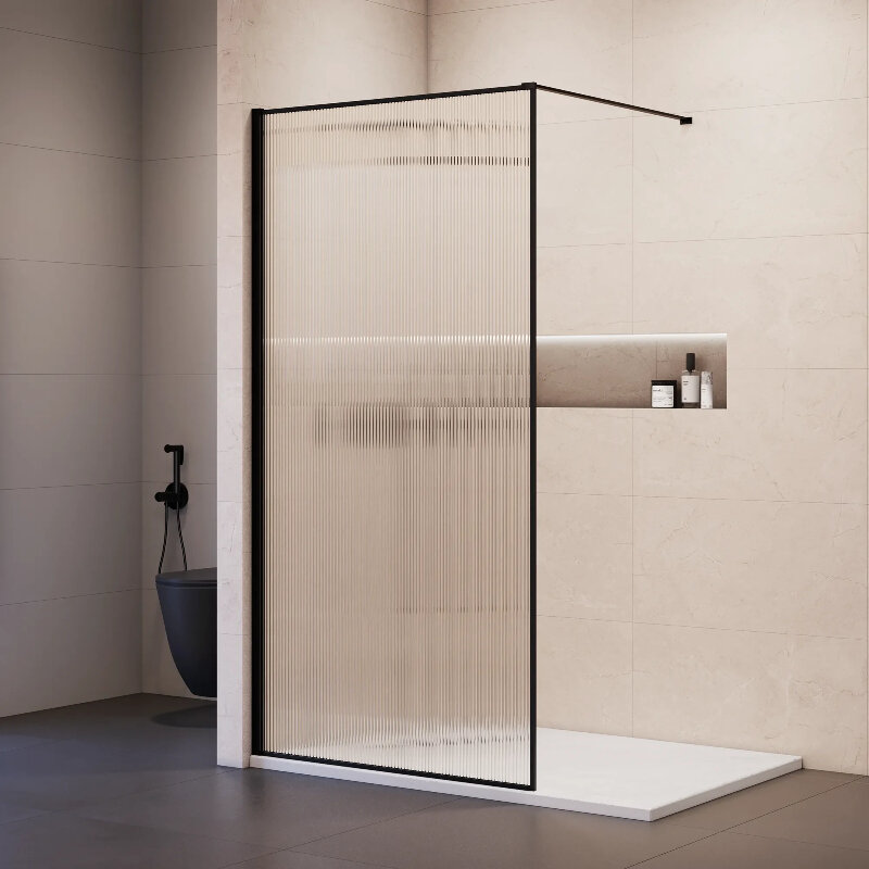 Изображение товара Душевая стенка RGW Walk In WA-08-B NEW 81100809-154, 90 см, свободный вход, стекло ребристое, профиль черный