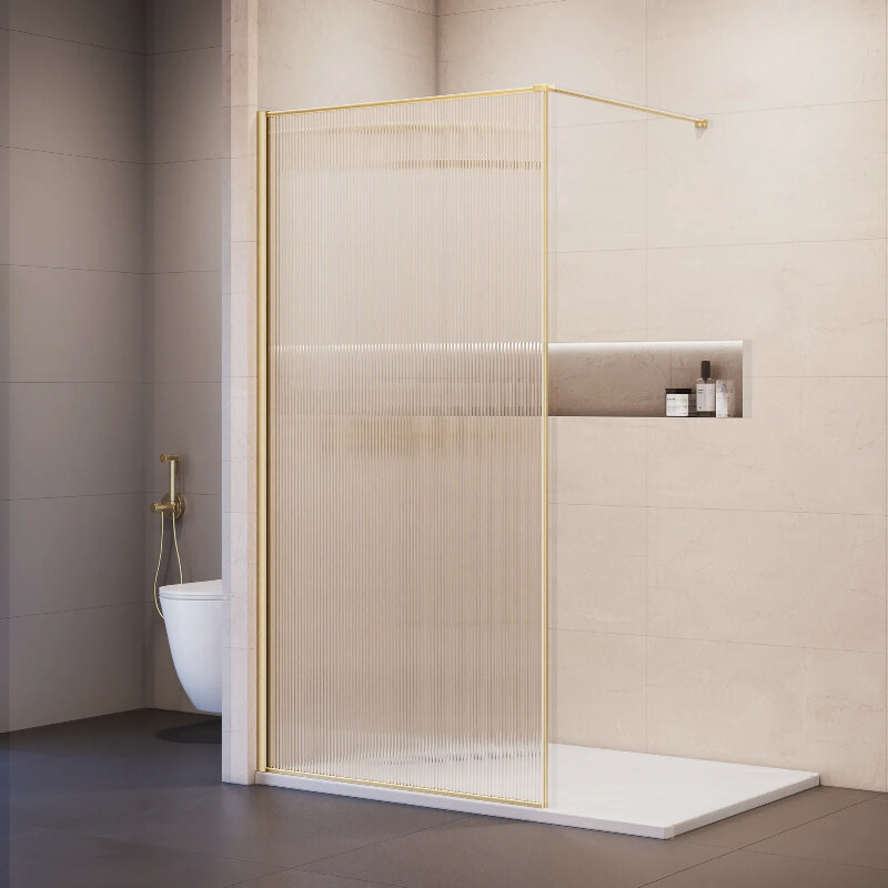Изображение товара Душевая стенка RGW Walk In WA-08-Gb NEW 81100812-156, 120 см, свободный вход, стекло ребристое, профиль золото браш