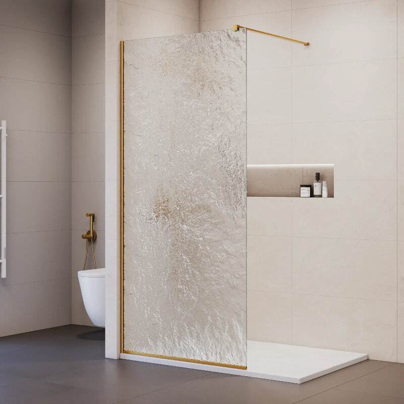 Изображение товара Душевая стенка RGW Walk In WA-55-Gb NEW 33105510-236, 100 см, свободный вход, стекло лёд, профиль золото браш