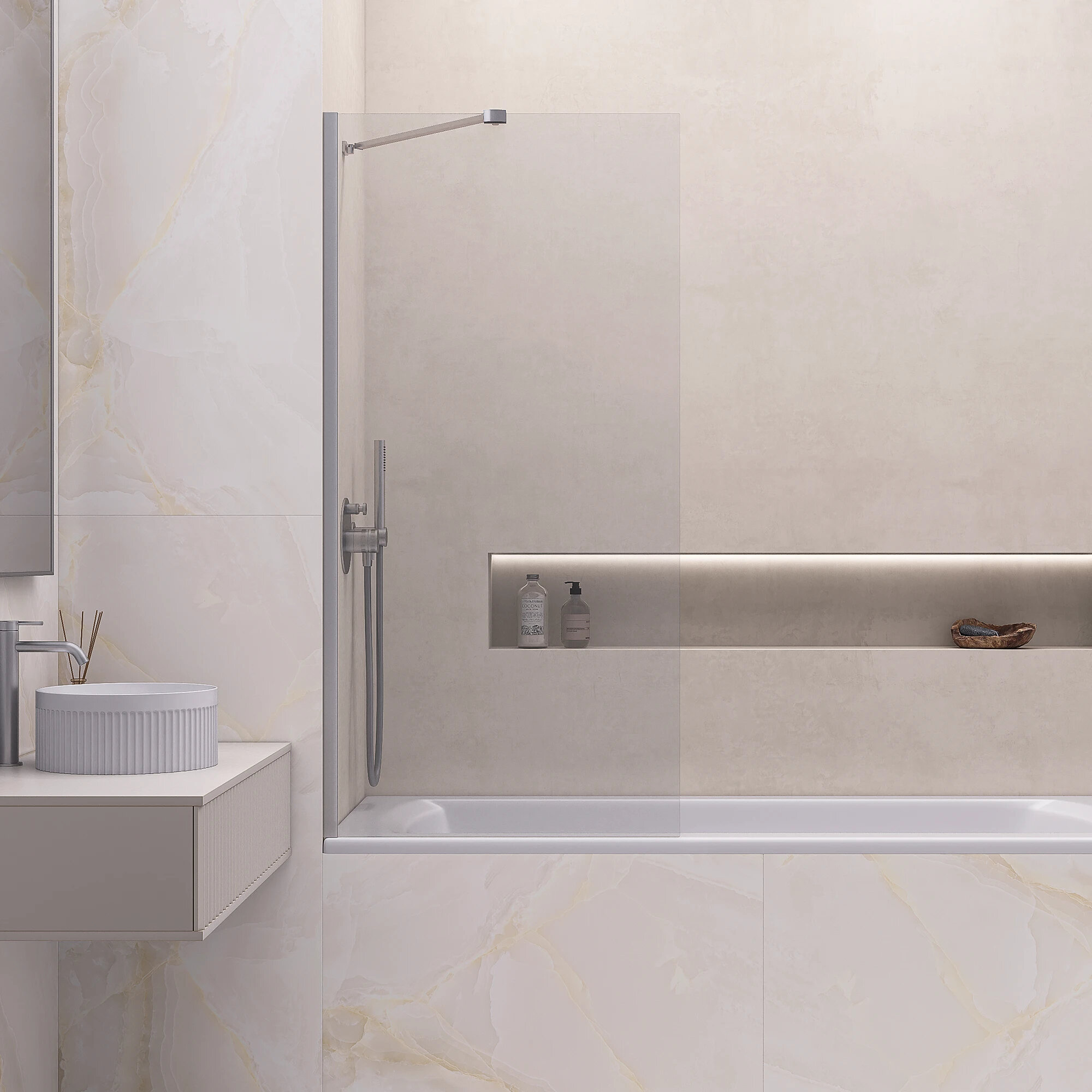 Изображение товара Шторка на ванну RGW 70 см прозрачное стекло с сатиновым профилем