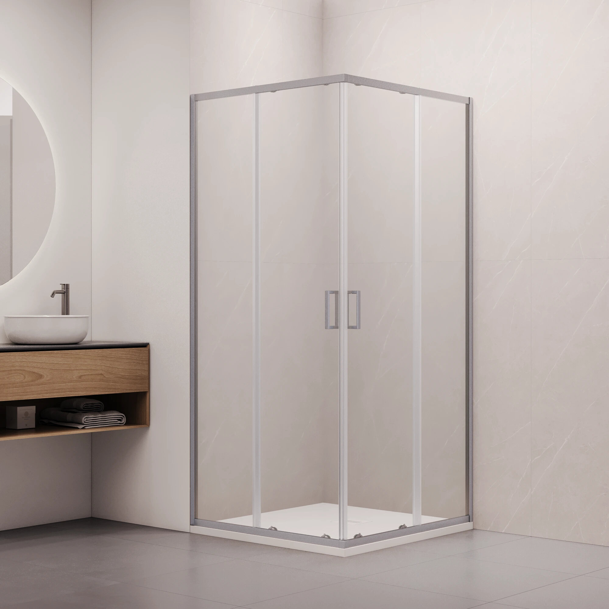 Изображение товара Душевой уголок RGW Classic CL-34-S NEW 80x80 см с прозрачным стеклом и сатиновым профилем