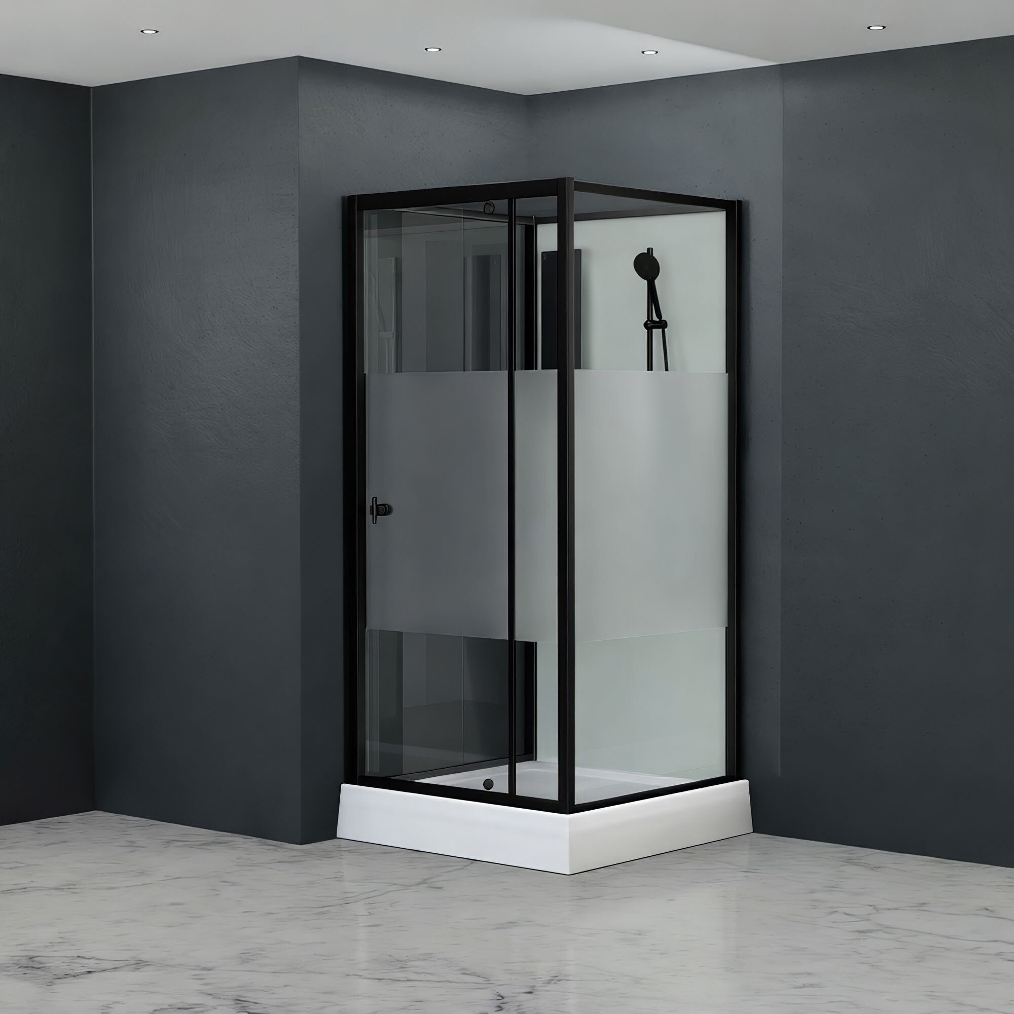 Изображение товара Душевая кабина RGW Andaman AN-207B, 411320788-94, 80 x 80 см, поддон низкий, стекла прозрачные с матовой полосой, профиль черный