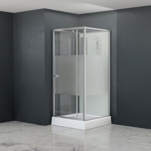 Изображение товара Душевая кабина RGW Andaman AN-207SBr, 411320799-913, 90 x 90 см, поддон низкий, стекла прозрачные с матовой полосой, профиль сатин браш