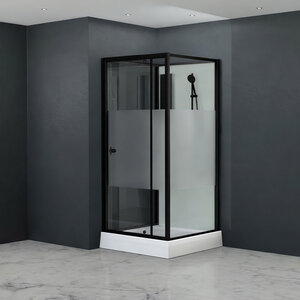 Изображение товара Душевая кабина RGW Andaman AN-207B, 411320799-94, 90 x 90 см, поддон низкий, стекла прозрачные с матовой полосой, профиль черный