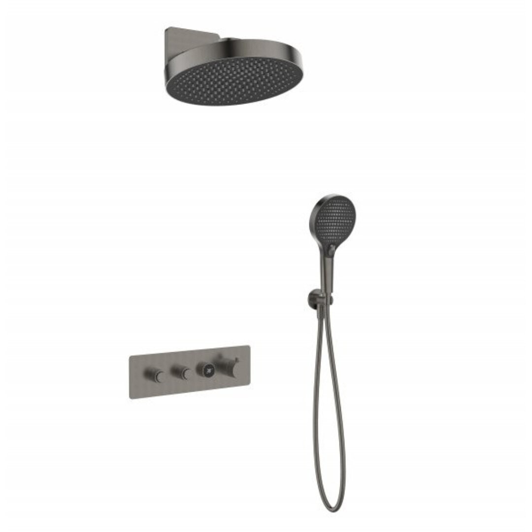 Изображение товара Душевая система Cezares RAIN2-SET-T-GM, термостатическая, с внутренней частью, цвет оружейная сталь