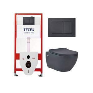 Изображение товара Инсталляция TECE с унитазом BeWash Bogen TC414343670, с функцией биде, сиденье микролифт, клавиша черная матовая, черный матовый