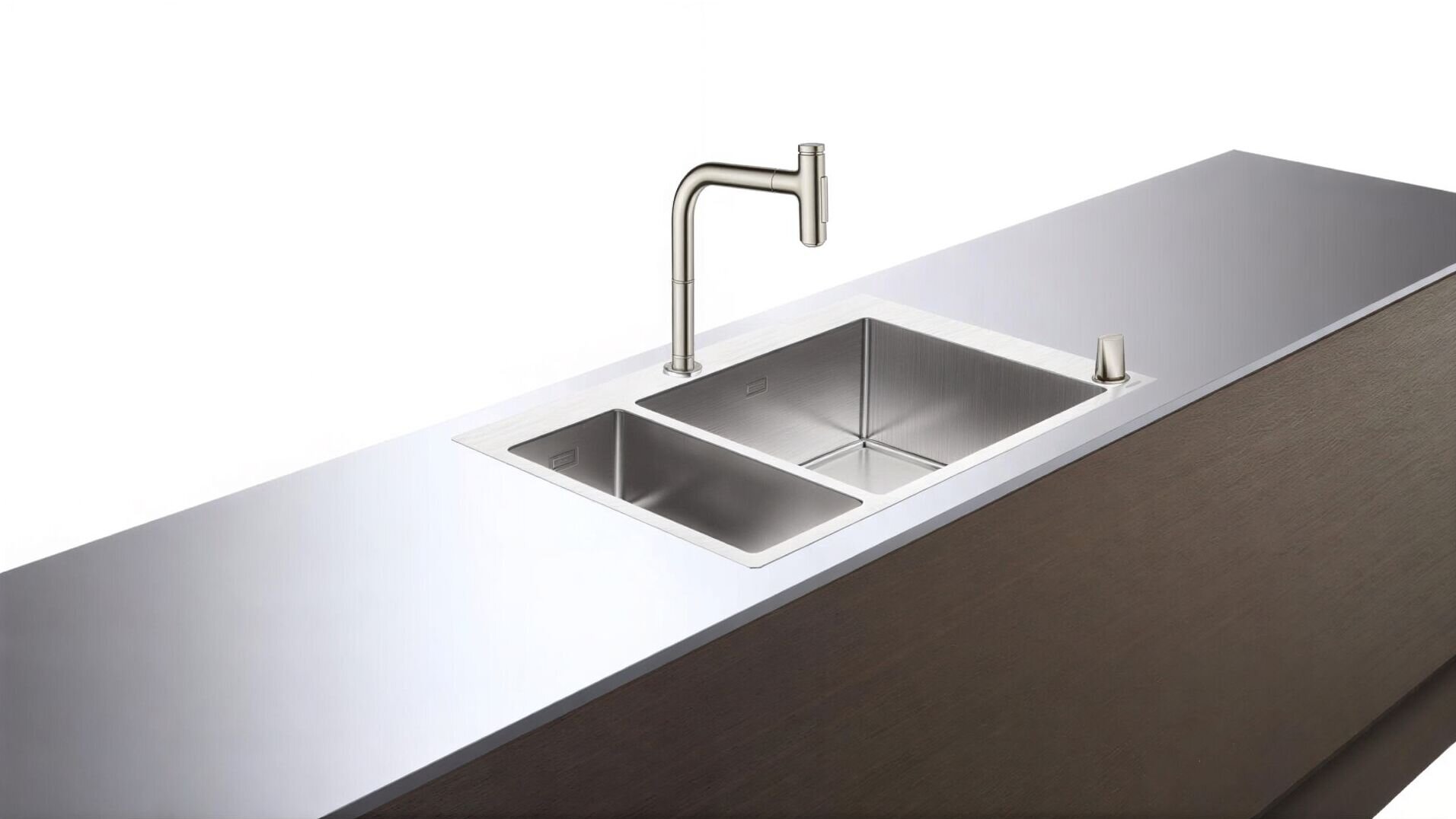 Изображение товара Комплект Hansgrohe 43206800 180 x 450, C71-F655-09, смеситель под сталь с кухонной мойкой Изображение товара Комплект Hansgrohe 43206800 180 x 450, C71-F655-09, смеситель под сталь с кухонной мойкой