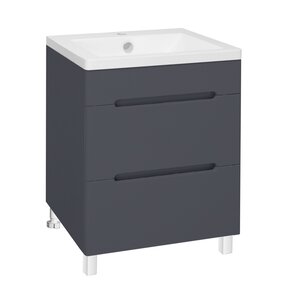 Изображение товара Тумба с раковиной Runo Парма 00-00001454сум, 60 см, 2 ящика, напольная, графит