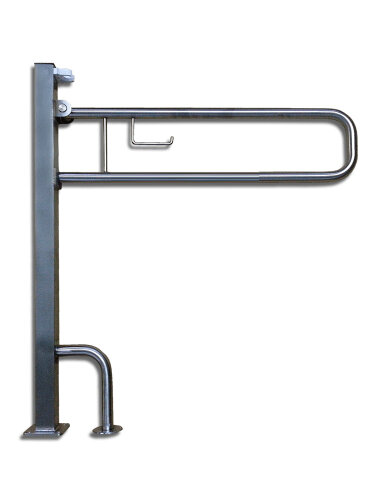 Изображение товара Поручень Инвапром откидной с бумагодержателем из нержавеющей стали