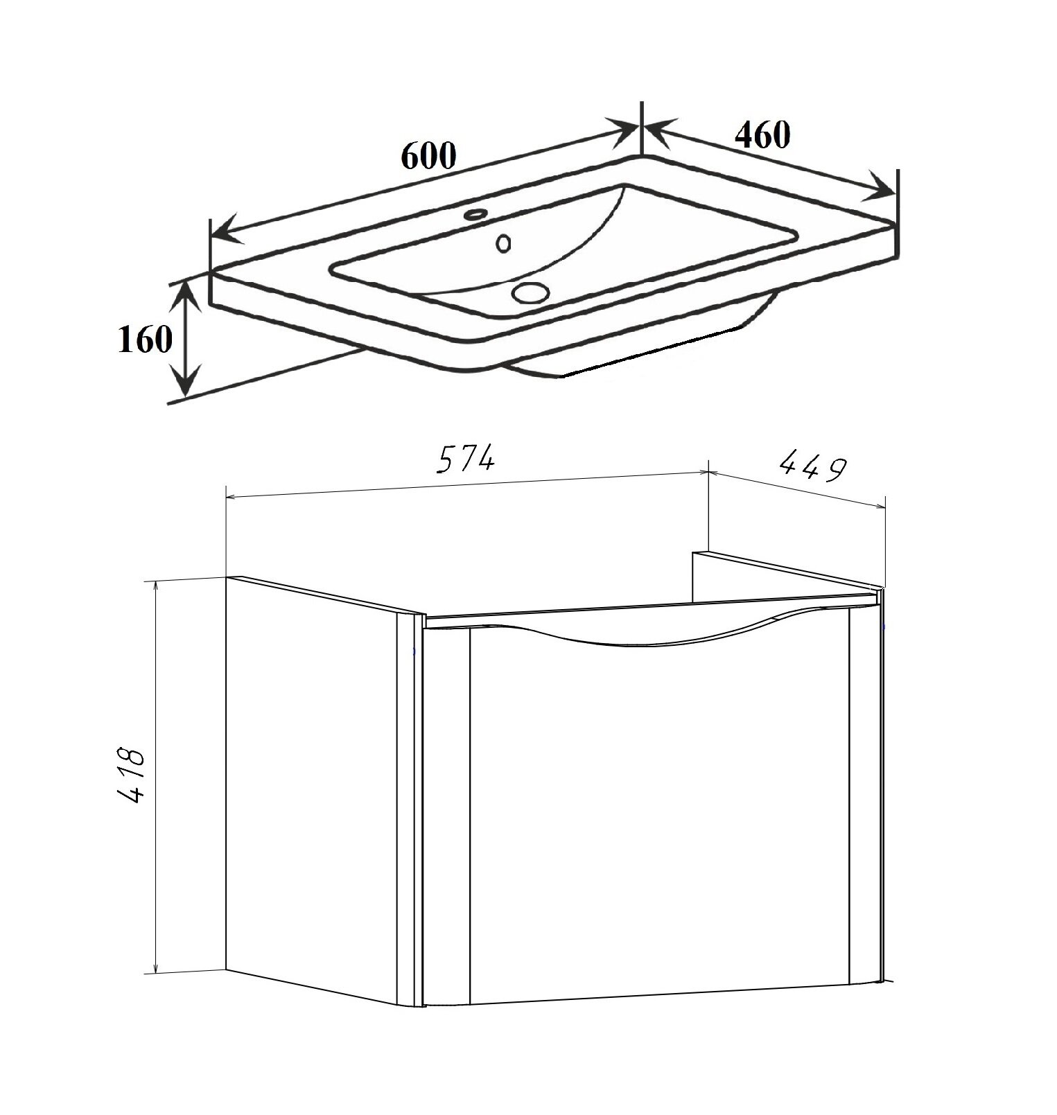 Изображение товара Тумба с раковиной Runo Тоскана 00-00001412сум, 60 см, подвесная, белый 