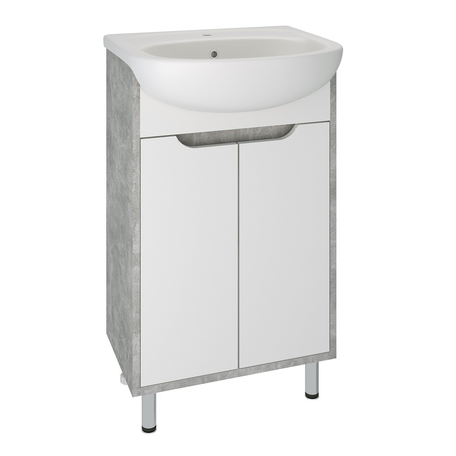 Изображение товара Тумба с раковиной Runo Эко 00-00001326сум, 50 см, напольная, серый бетон, белый