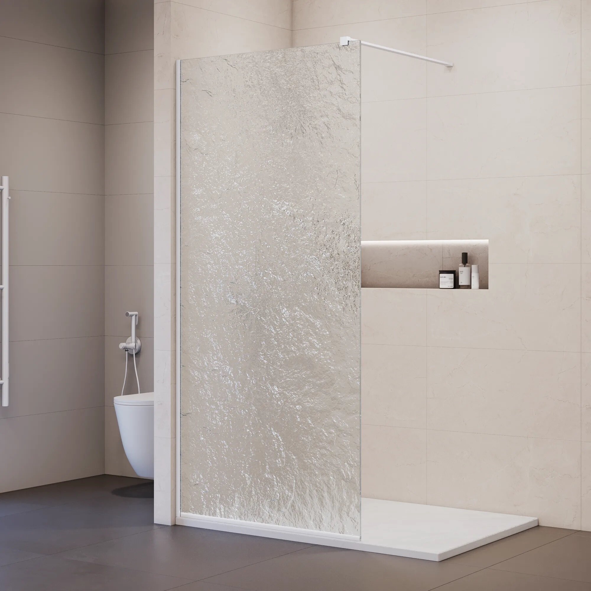 Изображение товара Душевая стенка RGW Walk In WA-55W с текстурным стеклом и белым профилем