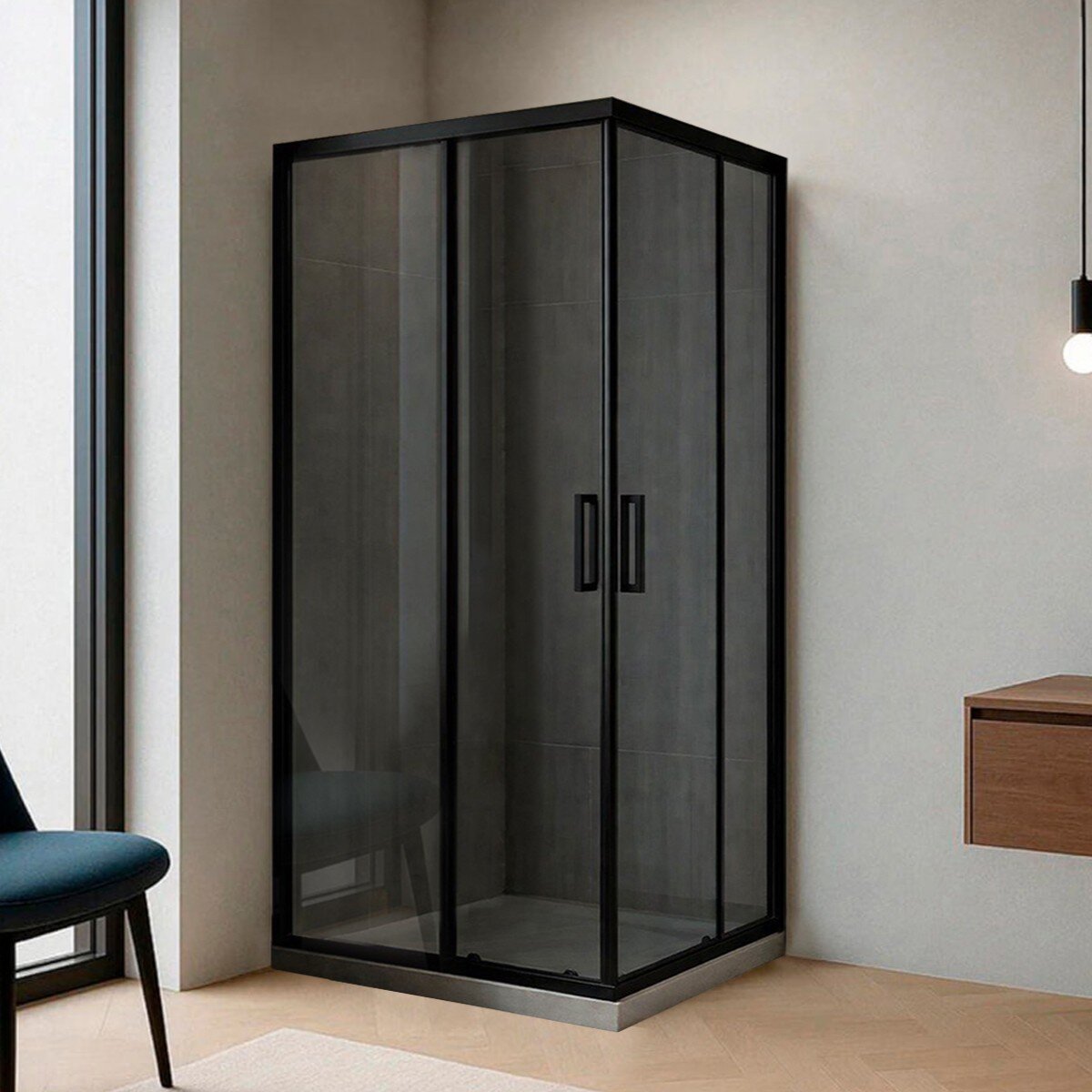 Изображение товара Душевой уголок Royal Bath 85x70 см с тонированным стеклом и черным профилем