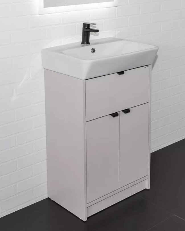 Изображение товара Тумба с раковиной Comforty Руза 00-00021967CF, 50 см, напольная, серый шелк Изображение товара Тумба с раковиной Comforty Руза 00-00021967CF, 50 см, напольная, серый шелк