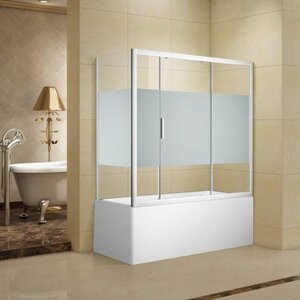 Изображение товара Душевая шторка на ванну c боковой стенкой Aquanet Practic AE10-B-150H150U-CP + AE10-F-80H150U-CP, 150 х 80 см, стекла прозрачные с шелкографией, профиль хром