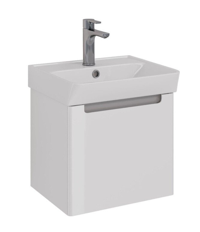 Изображение товара Тумба под раковину Lemark Буно мини/Buno mini LM05BM45T, 45 см, подвесная, белый глянец/серый матовый Изображение товара Тумба под раковину Lemark Буно мини/Buno mini LM05BM45T, 45 см, подвесная, белый глянец/серый матовый