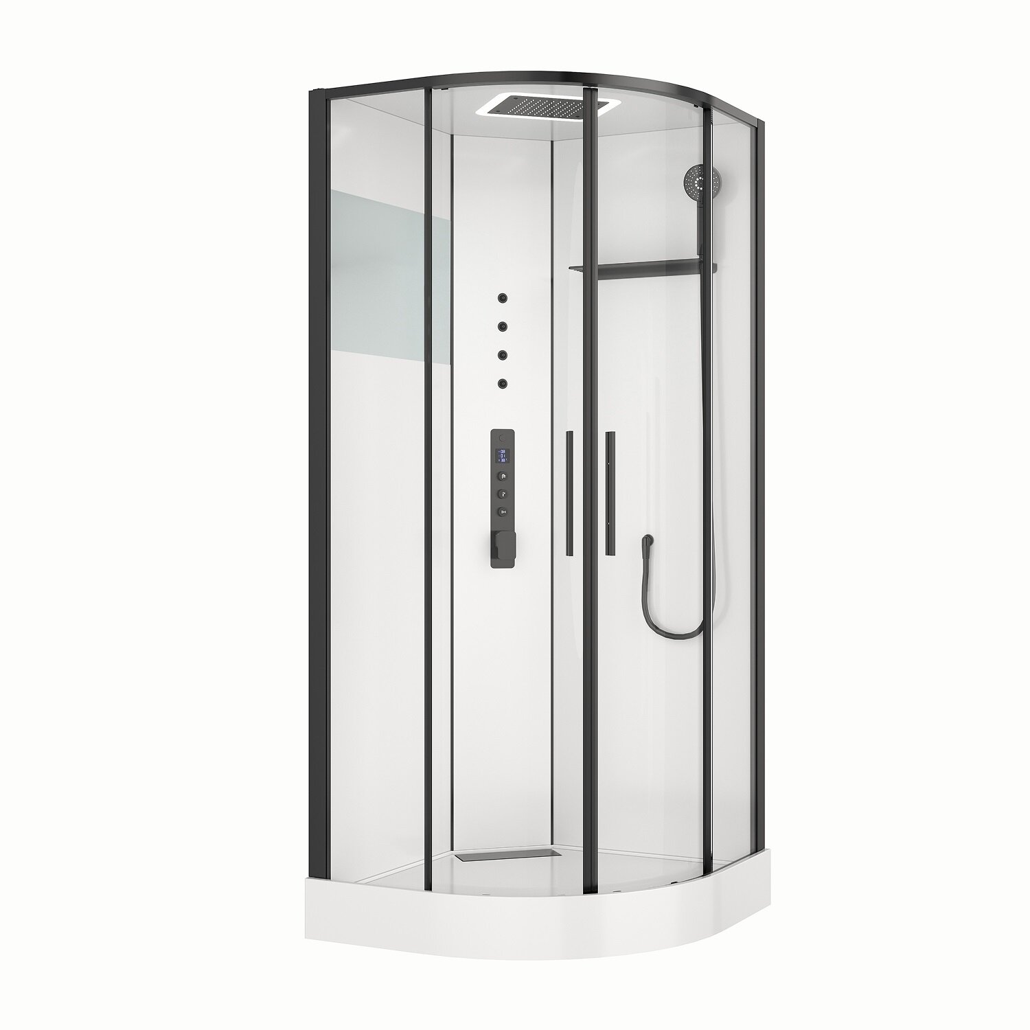 Изображение товара Душевая кабина Black&White Galaxy 8051GM, 90 x 90 см, с гидромассажем, стекло прозрачное, профиль оружейная сталь Изображение товара Душевая кабина Black&White Galaxy 8051GM, 90 x 90 см, с гидромассажем, стекло прозрачное, профиль оружейная сталь