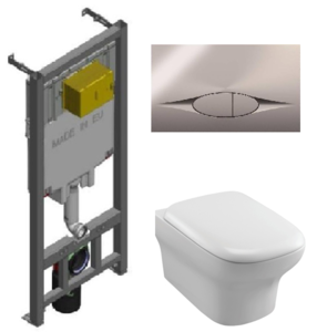 Изображение товара Инсталляция Jacob Delafon с безободковым унитазом Jacob Delafon Vox EDM102, сиденье микролифт клавиша хром, комплект 302548