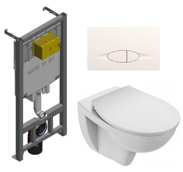 Изображение товара Инсталляция Jacob Delafon с безободковым унитазом Jacob Delafon Patio EDV102-00, сиденье микролифт клавиша белая, комплект 302551