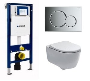 Изображение товара Инсталляция Geberit с безободковым унитазом Geberit iCon Rimfree 204060000, сиденье микролифт клавиша хром, комплект Santehnica.ru 303229