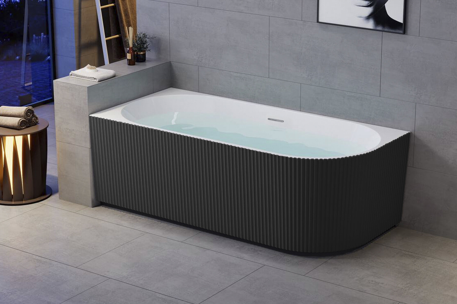 Изображение товара Ванна акриловая Royal Bath Nero RB710302BL-L/RB710302BL-R, 170 x 75 см, левая/правая, каркас, слив-перелив, цвет белый/черный