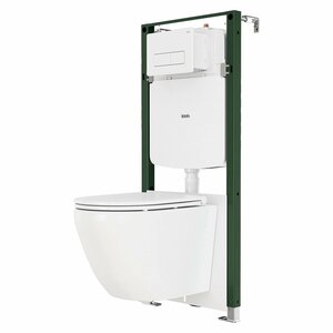 Изображение товара Комплект Iddis Basic BASBQPA3i73: инсталляция, подвесной безободковый унитаз белый, смыв торнадо, быстросъемное сиденье микролифт, клавиша белая глянцевая