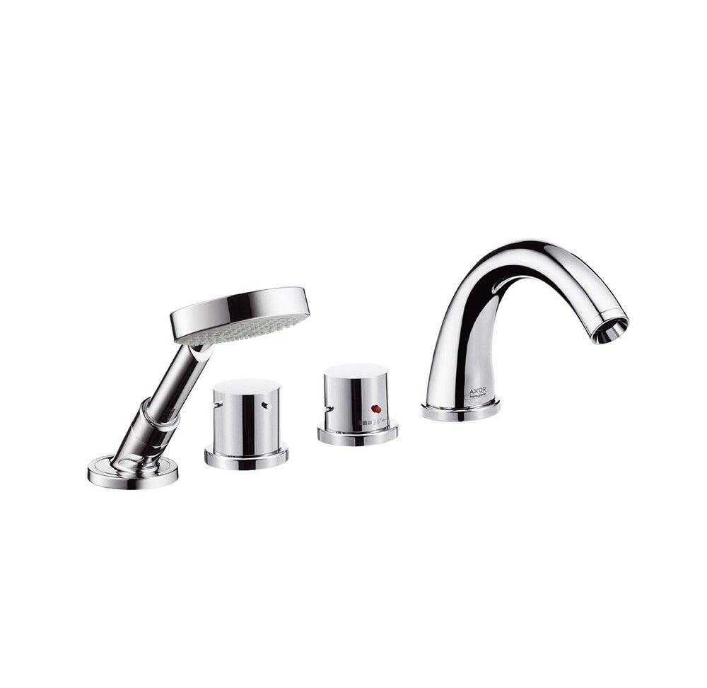Изображение товара Смеситель для ванны и душа Axor Starck, 10466000, с душевым гарнитуром, термостатический, монтаж на борт ванны, хром