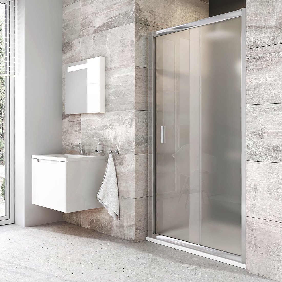 Изображение товара Душевая дверь в нишу Ravak Blix BLDP2-120 с раздвижной конструкцией и витражным стеклом