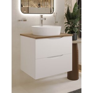 Изображение товара Тумба с раковиной BOND Куб T99605-S01410, 60 см, подвесная, цвет белый матовый/дуб