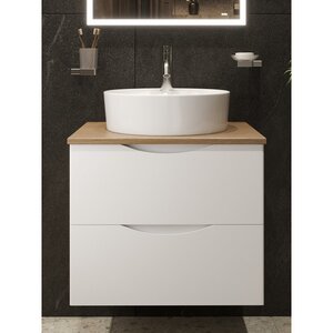 Изображение товара Тумба с раковиной BOND Куб T99605-S03430, 60 см, подвесная, цвет белый матовый/дуб