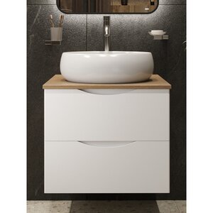 Изображение товара Тумба с раковиной BOND Куб T99605-S58490, 60 см, подвесная, цвет белый матовый/дуб