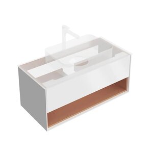 Изображение товара Тумба под раковину Kerama Marazzi Plaza Modern/Плаза Модерн KMPMCb100MSh1, 100 см, подвесная, с открытой полкой, с подсветкой, 1 ящик, цвет белый матовый/сахара