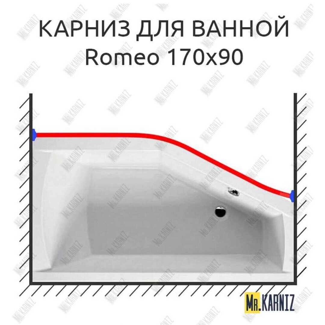 Изображение товара Карниз для ванны Riho Romeo асимметричный, 170x90 см, хром