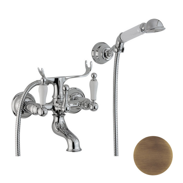 Изображение товара Смеситель Cisal Arcana Toscana TS00012027 настенный для ванны/душа с ручной лейкой, держателем и шлангом, бронза