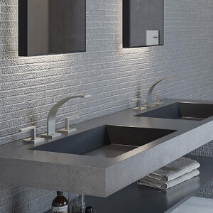 Изображение товара Смеситель Cisal Wave WA0010212A для раковины на 3 отверстия с донным клапаном, излив 154 мм, цвет никель матовый