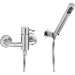 Изображение товара Смеситель Cisal Xion XI000454D1 настенный для душа с ручной лейкой, держателем и шлангом 150 см, нержавеющая сталь