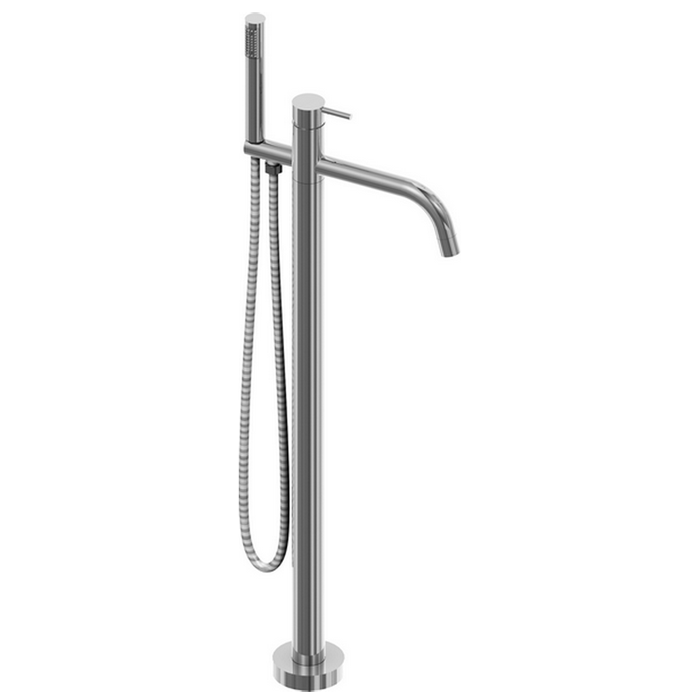 Изображение товара Смеситель Cisal Xion XI004204D1 напольный однорычажный для ванны с ручной лейкой, держателем, шлангом 1,5 м, цвет нержавеющая сталь