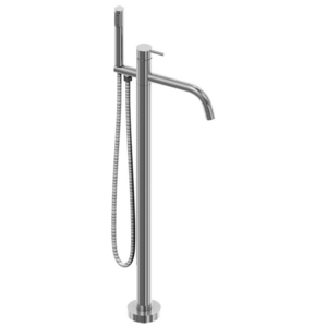 Изображение товара Смеситель Cisal Xion XI004204D1 напольный однорычажный для ванны с ручной лейкой, держателем, шлангом 1,5 м, цвет нержавеющая сталь