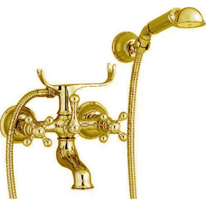 Изображение товара Смеситель Cisal Arcana настенный для ванны/душа с ручной лейкой, держателем и шлангом, золото