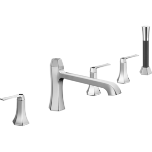 Изображение товара Смеситель Cisal Cherie CF0002606T на борт ванны на 5 отверстий, излив 210 мм, цвет хром/черный матовый