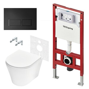 Изображение товара Инсталляция TECEspring base K401204WCK, унитаз модель K, безободковый, смыв торнадо, сиденье микролифт, клавиша V черная матовая