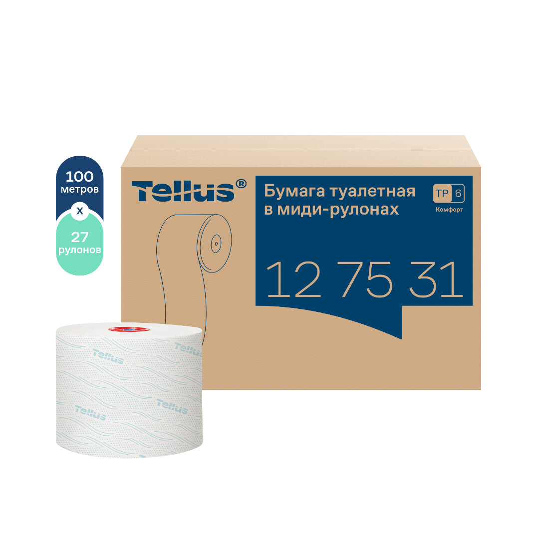 Изображение товара Туалетная бумага Tellus с ярким тиснением, 2 слоя, 100 м