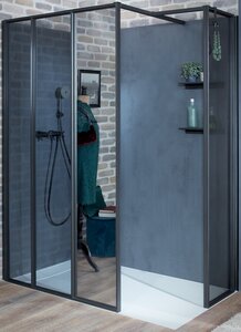 Изображение товара Душевое ограждение Jacob Delafon Nouvelle Vague 1600, 157 см,  профиль черный, стекло прозрачное