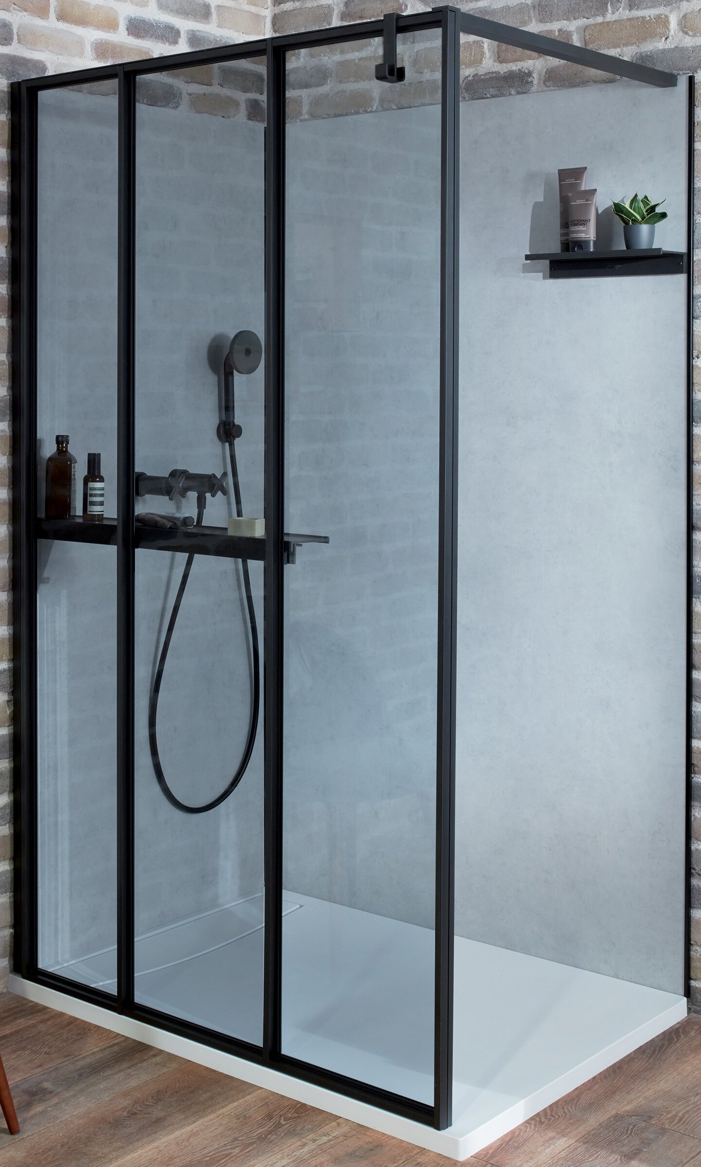 Изображение товара Душевое ограждение Jacob Delafon Nouvelle Vague 914 мм черный прозрачное стекло