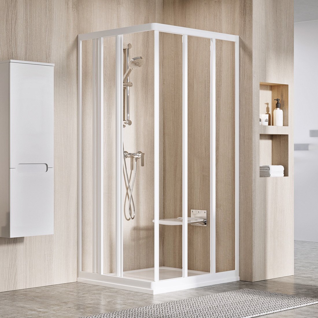 Изображение товара Душевой уголок Ravak Supernova ASRV3 90x90 см белый витраж раздвижная стеклянная дверь