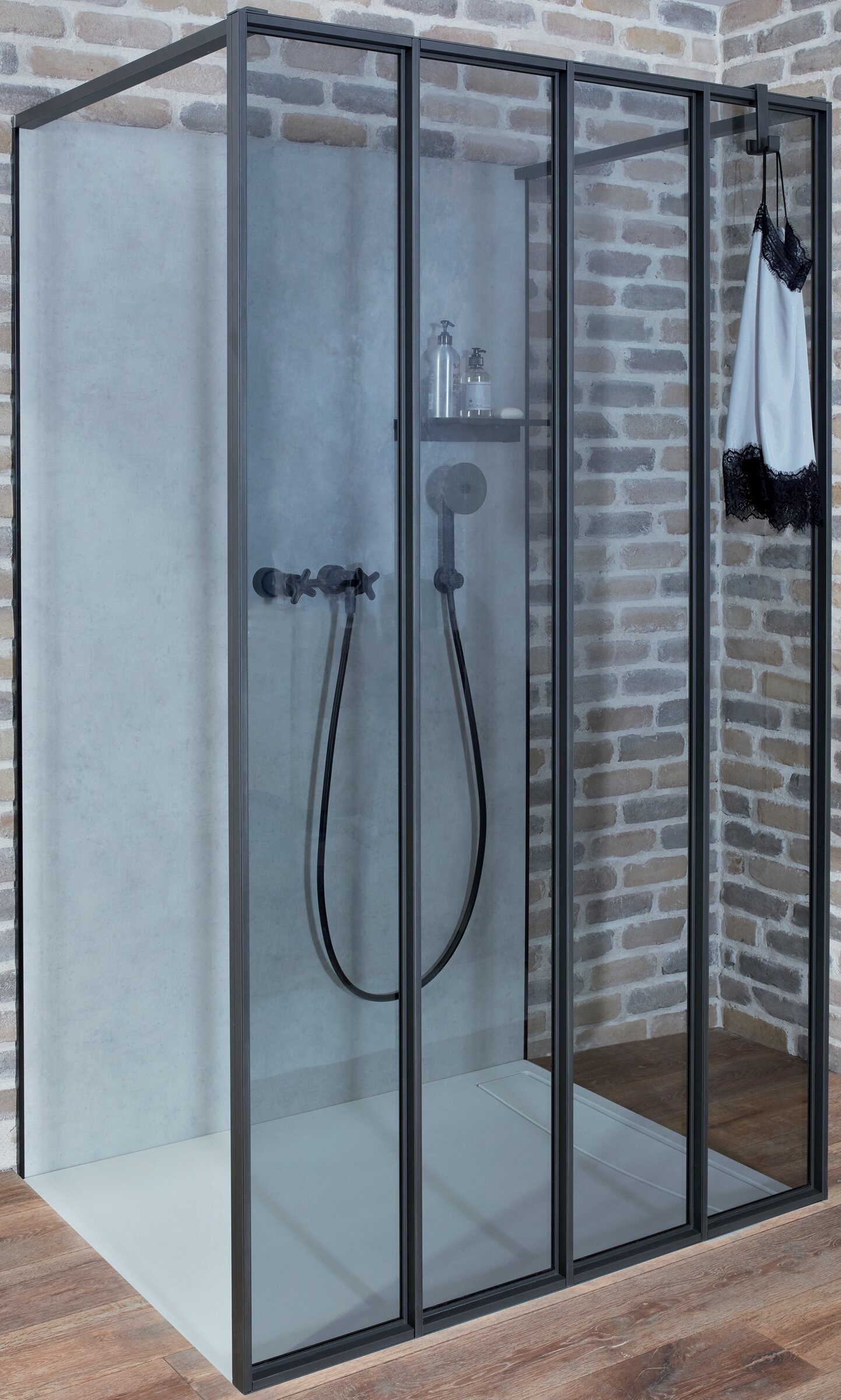 Изображение товара Душевая стенка Jacob Delafon Nouvelle Vague 151 см без дверей черный профиль стекло 6 мм